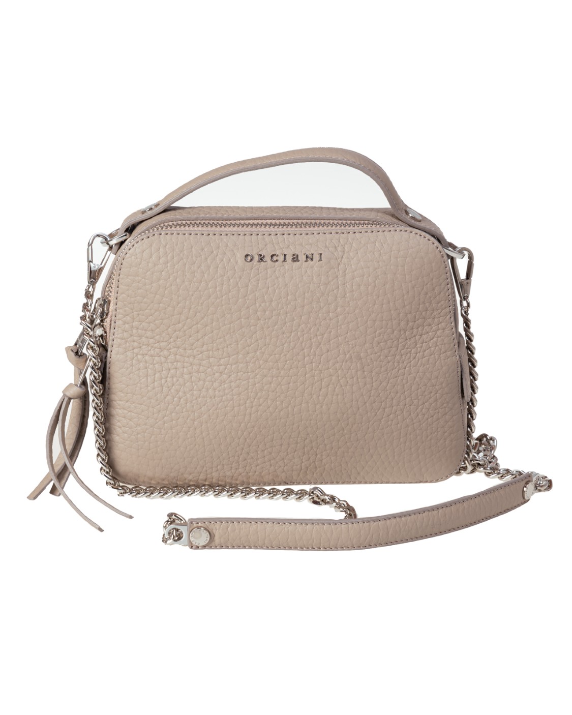 shop ORCIANI  Borsina: Orciani Mini Bag Chéri a mano con tracolla.
Taschino interno aperto.
Chiusura con zip a doppio scorrimento.
Tracolla rimovibile in catena.
Dettagli in finitura ottone dorato.
Dimensioni: larghezza: 22 cm, altezza: 20 cm, profondità: 7.5 cm.
Composizione: 100% pelle bovina.
Fodera: 50% poliammide 50% poliuretano.
Fabbricato in Italia.. SD0147 SOF-CONCHIGLIA number 2679289